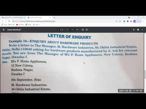 Embedded thumbnail for 10th class English Enquiry letter