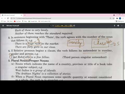 Embedded thumbnail for 10th Class English Grammar S-V Concord Part 2